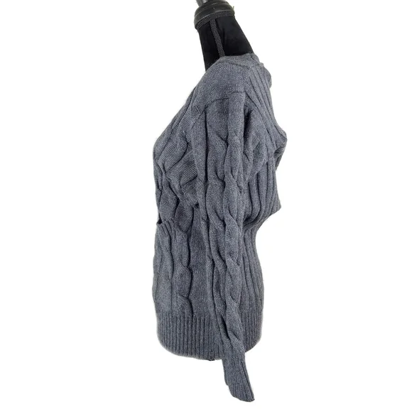 Womens Deep Gray Cable-Knit V-Neck Button Cardigan Size S Vrkufie New! - Picture 5 of 7
